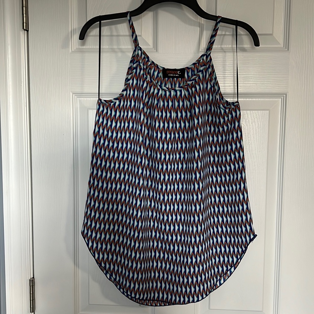 Cami tank, Womens Size Small, Blue with white/orange pattern